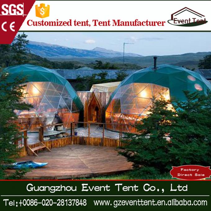 Steel Frame PVC Covering Green Geodesic Dome Tent , Diameter 4-8 M