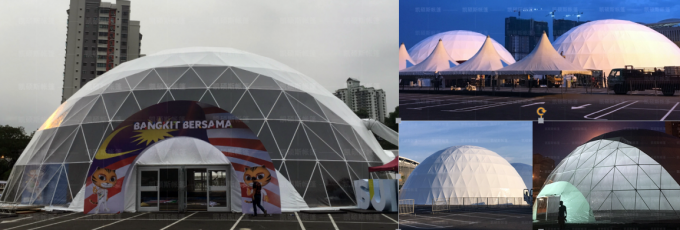 Round white half sphere tent , 35m diameter geodesic dome tent