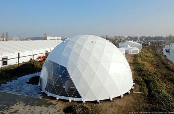 China Poweder Coated Diameter 20m Geodestic Large Dome Tents With Big Steel Tubes supplier